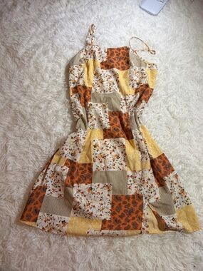 SHEIN Orange & Yellow Patchwork Midi Sundress